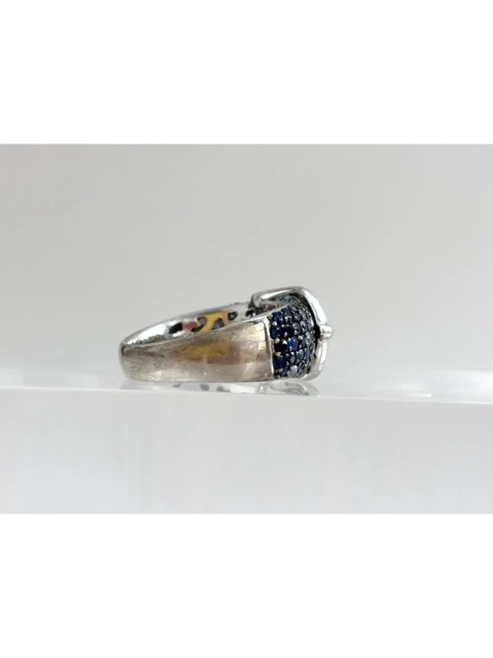 Belt Buckle Multi Shade Blue Topaz Cluster Sterling Silver 925 Vintage Ring sz 9